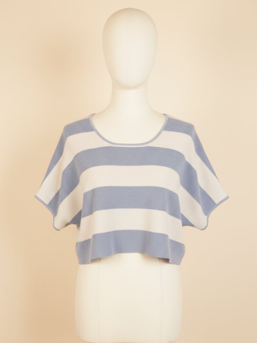 Cyrus Periwinkle Stripe Waffle Knit Batwing Top Shimmer Open Weave Siz